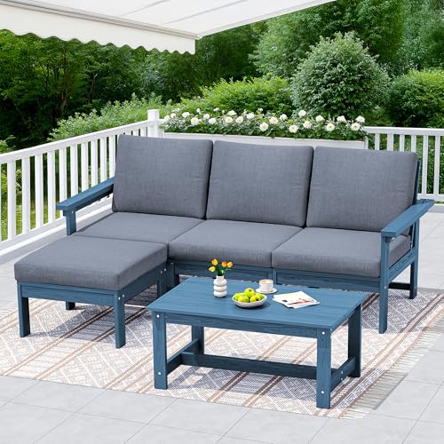 Image of SERWALL HDPE Outdoor Sectional with Ottoman & Coffee Table