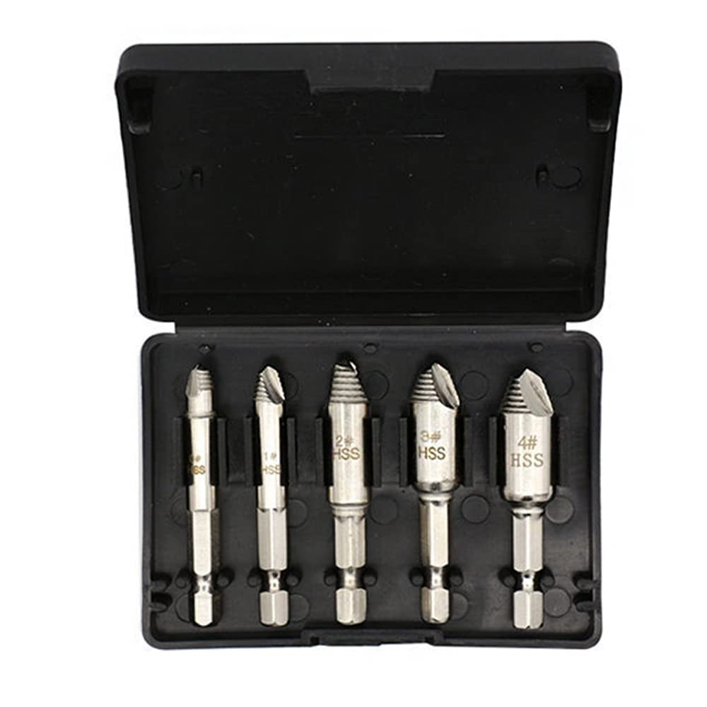 Cenpek 5Pcs Screw Extractor Kit And Stripped Screw Remover Damaged Screw Extractor Kit Screw Remover Set Screws Bolt Extract Drill Bit Tools
