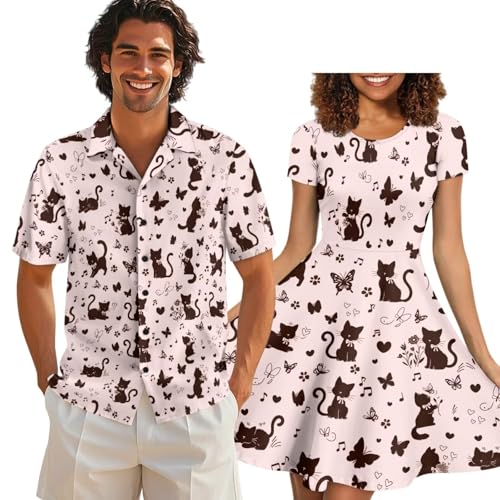Image of AFPANQZ Couple Matching Outfit Casual Men's Button Down Shirt or Short Sleeve Summer Sundresses Dresses for Women 2026