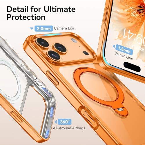 Image of YINLAI for iPhone 17 Pro Case 6.3-inch, Magnetic Compatible with Magsafe, with 360 Rotatable Ring Stand, Anti-Fingerprint Skin-Friendly, Shockproof Full-Body Protective 17 Pro Case, Cosmic Orange