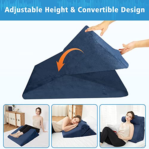 Bed Wedge Pillow, Memory Foam Top Adjustable 9&12” Folding Incline Cushion, Elevated Wedge Pillow For Back And Leg|Acid Reflux, Anti Snoring, Post Surgery, Reading, Sleeping - Machine Washable Cover #TOP1