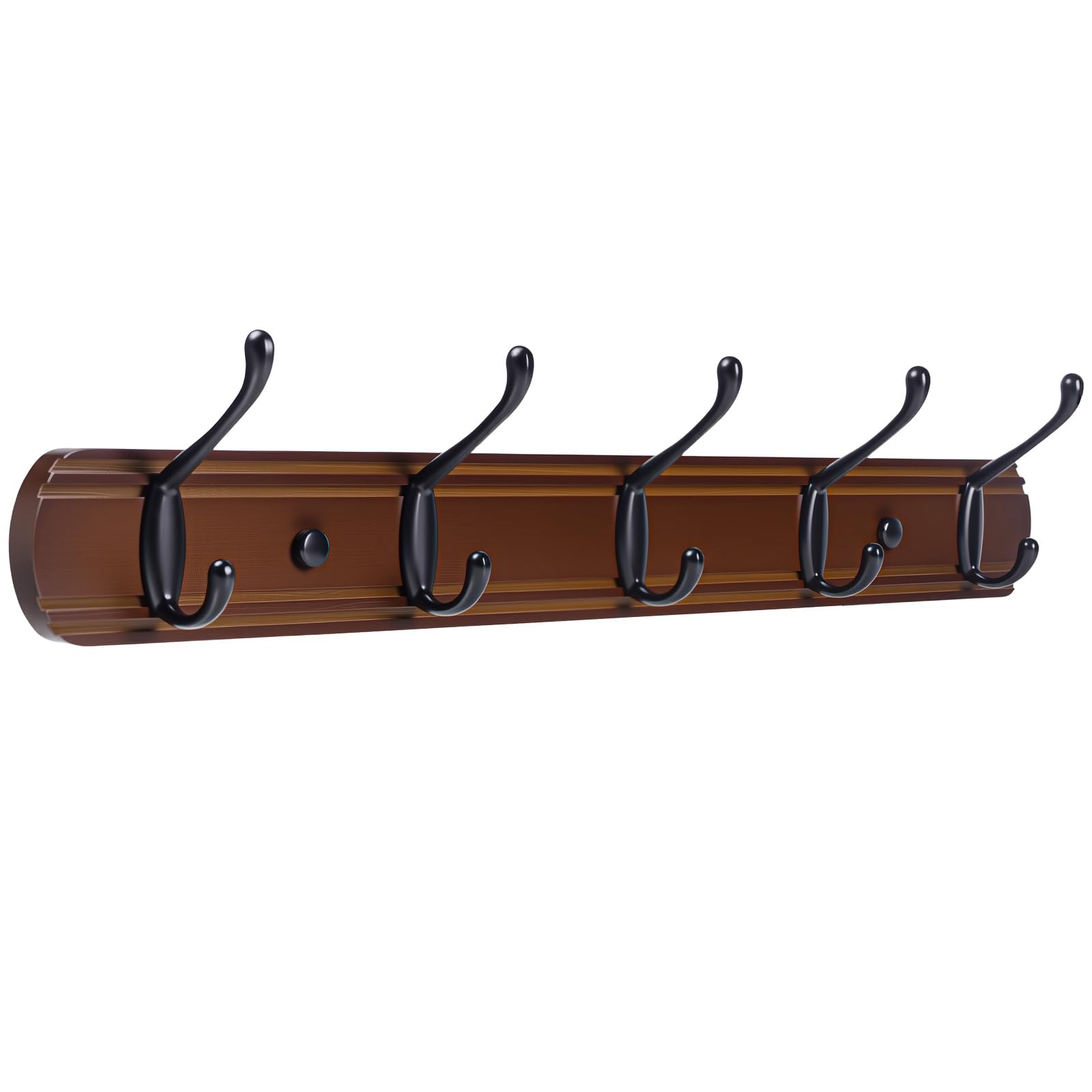 Yundoza Coat Hooks Wall Mount, Wood Bamboo Wall Coat Rack with 5 Metal Hooks for Hanging Clothes, Towels, Keys, Bags(Brown&Black)