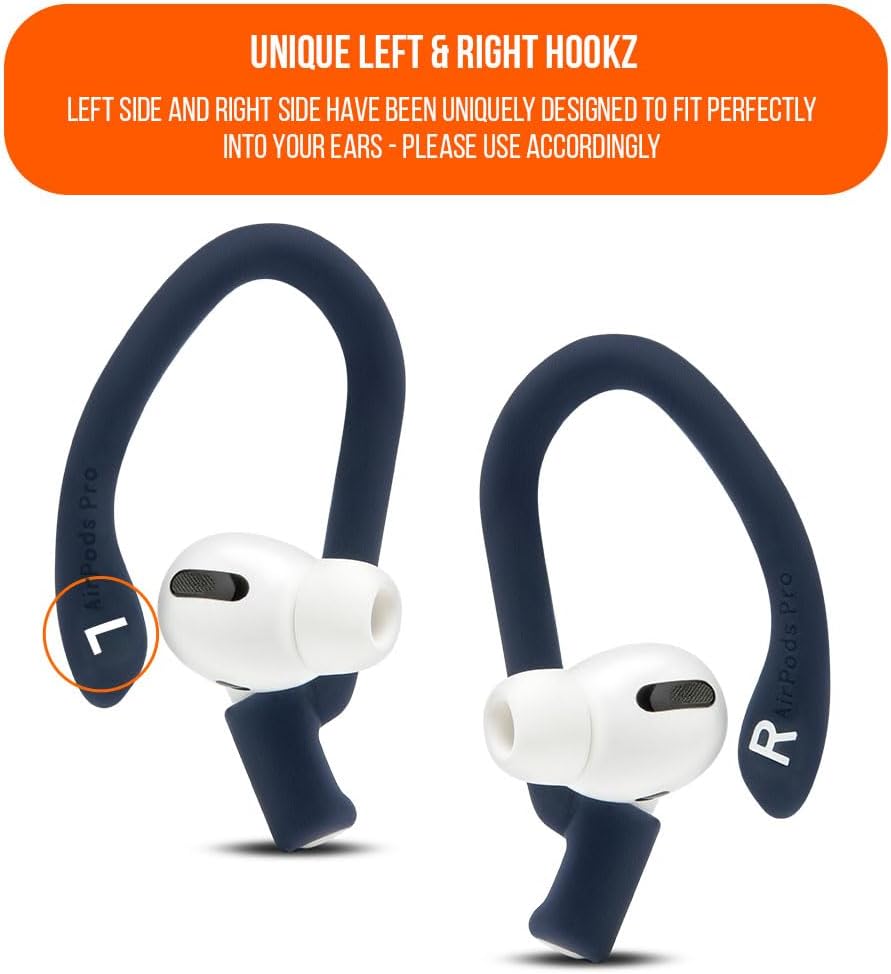 WC HookZ Pro 3 – Adjustable Ear Hooks Compatible with AirPods Pro 3 by Wicked Cushions | Malleable Core for Custom Fit, Secure & Comfortable - Patent Pending | Navy