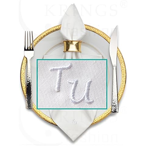 6er-Pack Stoffservietten mit Monogrammen hochwertig bestickt; Serviettenfarbe weiß Cover
