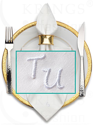 Stoffserviette mit Monogramm hochwertig bestickt, Serviettenfarbe weiß, Größe 50 x 50 cm, Stickfarbe wählbar Cover