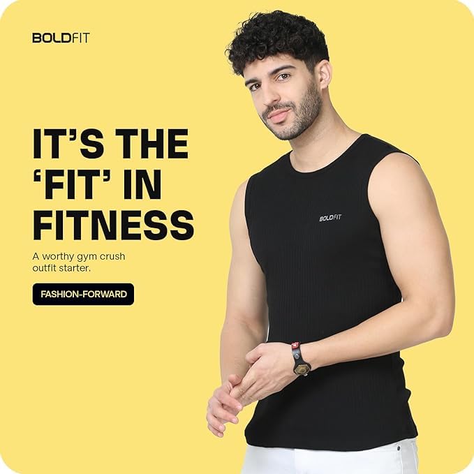 Image of Boldfit Sleeveless Tshirts for Men Cotton Gym Vest Tank Top Men Quick Dry Workout Sando for Man Stretchable Mens Baniyan Innerwear Vest for Running, Training, Yoga, Everyday Wear Comfort Fit Tshirt