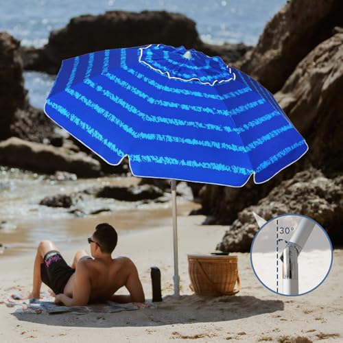 Image of AMMSUN 7 Foot Heavy Duty HIGH Wind Beach Umbrella with sand anchor Vent Tilt Portable Sun Shelter, UV 50+ Sun Protection Outdoor Sunshade Umbrellas Carry Bag for Patio Garden Pool Backyard Multicolor