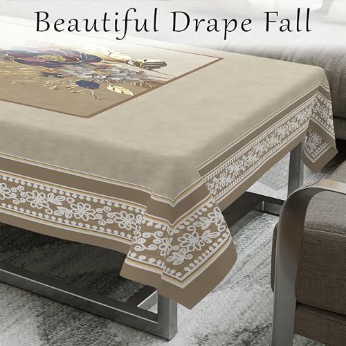 Image of Cloth Fusion Velvet Floral Centre Table Cover Cloth 4 Seater with Stunning Gold Foil Design for Home Decor (40x60 Inch, Taupe)