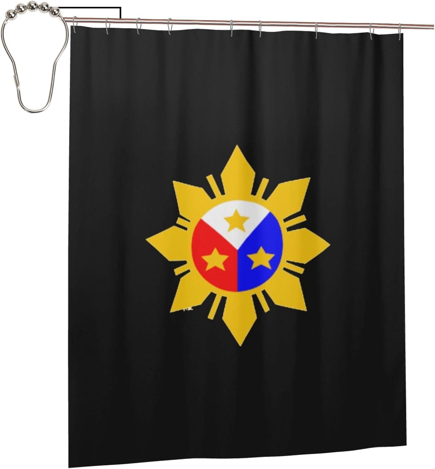 Fpandawang Philippine Flag Logo Bathroom Fabric Shower Curtain with 12 Buckles and Hooks, Washable, Waterproof, 60x72 Inches