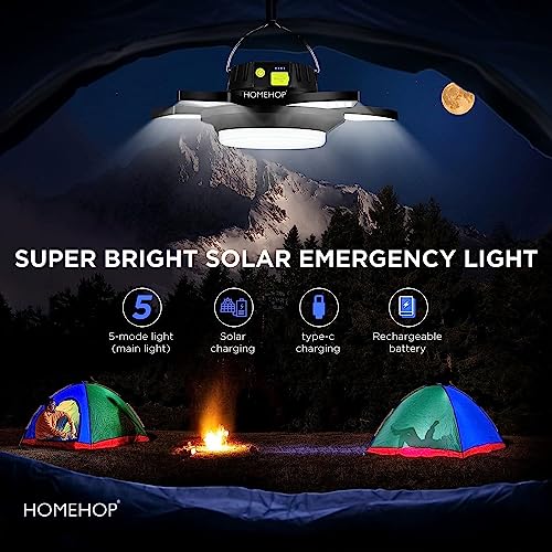 Homehop 60W Solar Led Rechargeable Emergency Light, Waterproof ,USB Portable Hanging Camping Lamp, for Home, Outdoor and Indoor with Rotary Switch (ABS Pack of 1)