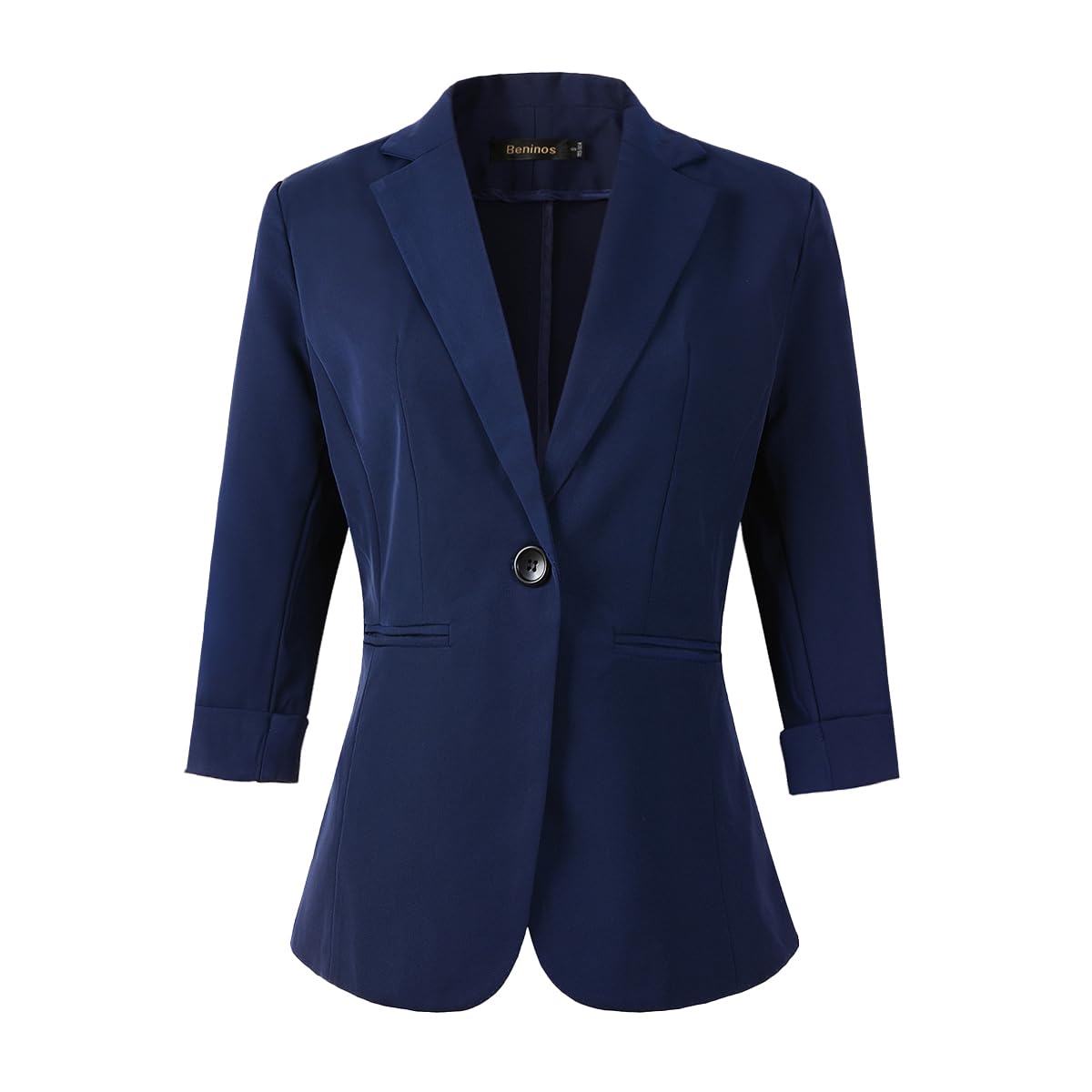 Womens 3/4 Sleeve Lightweight Office Work Suit Jacket Boyfriend Blazer, 1906 Blue, Large