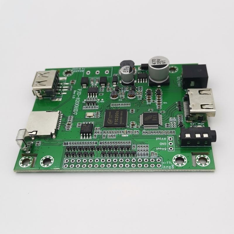Top view of the FJD-8200HD7 board, clearly showing the layout of components, USB ports, and SD card slot.