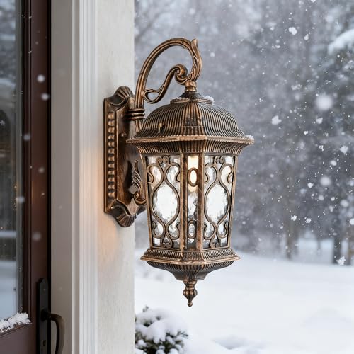 Image of Retro Brass Waterproof Outdoor Wall Light with Water Glass | Exterior Wall Sconces Dimmable, Quick & Easy Installation for Garage Porch Doorway