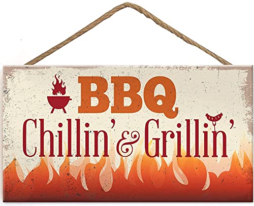 TOMATO FANQIE BBQ Chillin & Grillin Barbecue Outdoor Garden Plaque Kitchen Bar Shed Sign Gift for Dad 10x5 inch (US-G061)