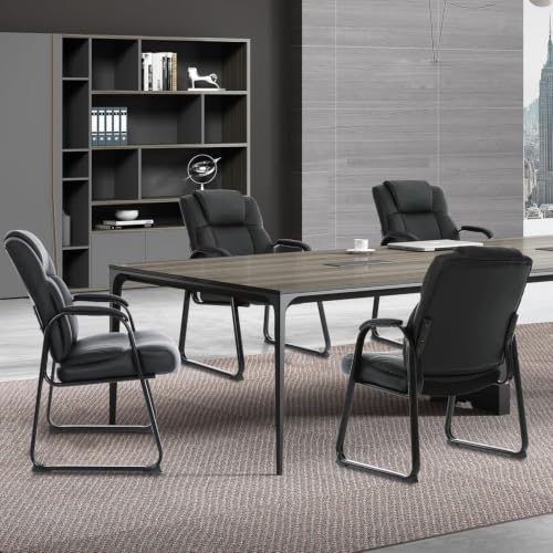 Image of CLATINA Heavy Duty Guest Chair with Padded Armrests and Sled Base, Executive Leather Soft Reception Chair 400lbs Capacity for Office Conference Waiting Meeting Room, Black (6 Pack)