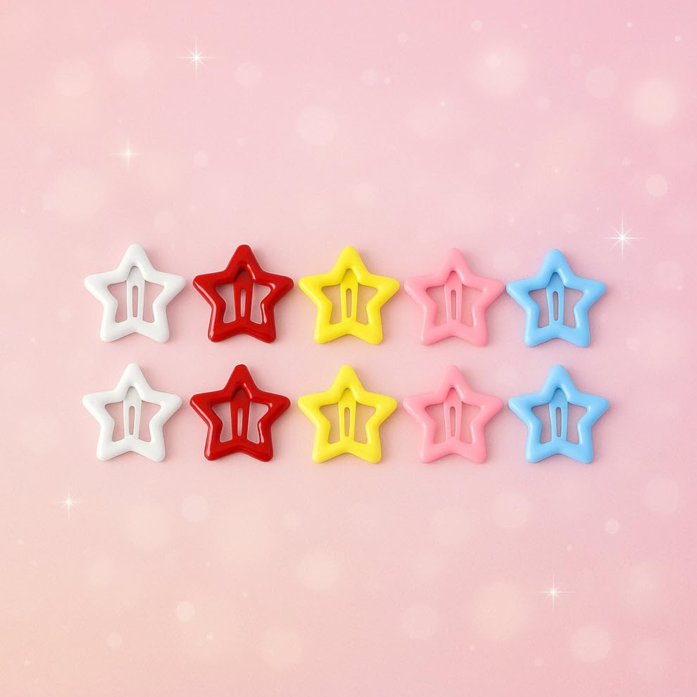 Image of Metal Printed Star Shape Hair Clips Barrettes for, Teens, Women and Womens, Decorative Snap Hair Accessories, Multi Design Multicolour, Pack of 20 Pieces