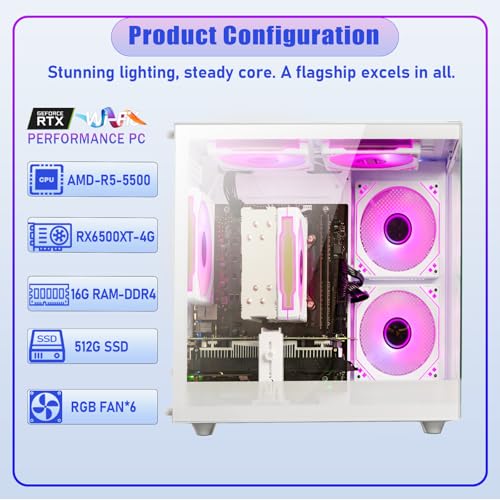 Image of suevery Gaming PC Desktop,Ryzen 5 5500 RX 6500XT 4G,16GB DDR4,512 SSD