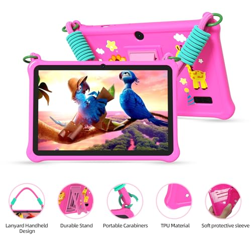 Image of PRITOM Lanyard Kids Tablet 7 inch, 32GB Toddler Tablet Android 13 with WiFi, Dual Camera, Education, Games, Kids Software Pre-Installed, Parental Control (Orange)