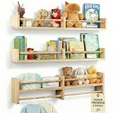 Stelzriede Nursery Shelves for Wall – Nursery Book Shelves with Hanging Rod – Set of 3 Wooden Wall-Mounted Shelves, Rounded Edges, Nursery Bookshelf for Kids Room Decor, 31.5" x 3.9" x 3.7"