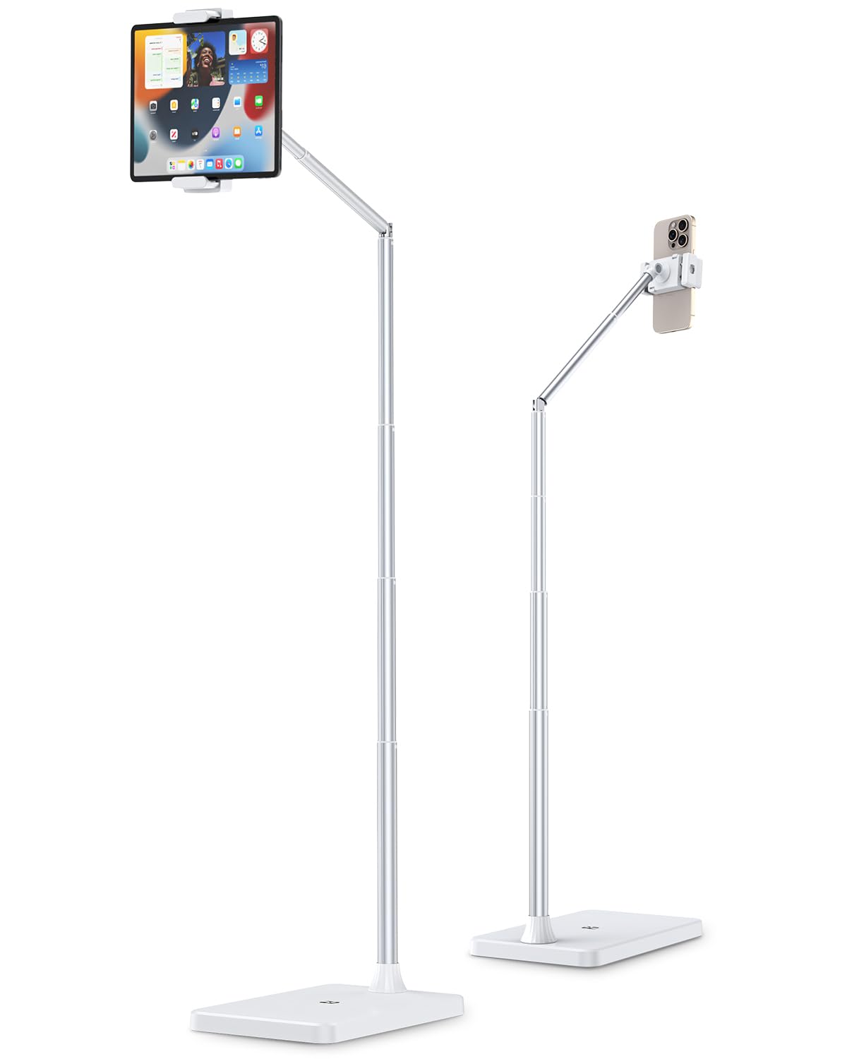 Viozon Tablet-Bodenständer, Höhe & Winkel verstellbar mit Arm aus Aluminiumlegierung, 360° drehbar, ideal für Bett, Sofa oder Nachttisch, kompatibel mit 3,5-11 Zoll iPad Pro/Air/Mini, iPhone 15/14