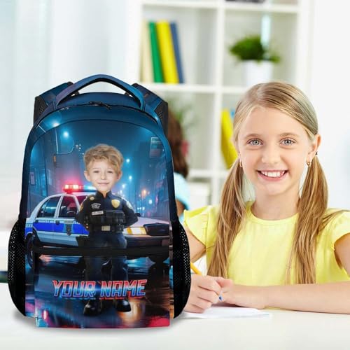 Custom School Backpack for Boys, 17 Inch Funny Policeman Backpacks for Elementary, Personalized Lightweight Durable Toddler Bookbag for Kindergarten4