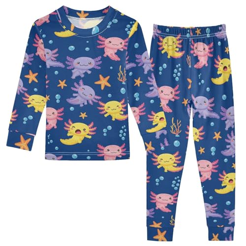 Pajama Sets Long Sleeve Cute Axolotls Underwater Scene Soft Comfy Sleepwear 2 Piece PJS 3-8T