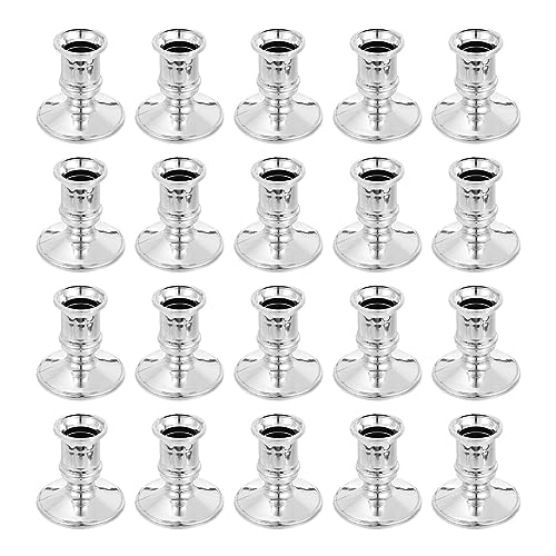 HOLIDYOYO 20pcs Candlestick Holder Plastic Taper Candle Holders Modern Pillar Candle Stand for Wedding Dinner Table Centerpiece Decorations Silver