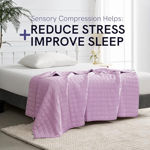 Image of YnM Exclusive Weighted Blanket, Soothing Organic Long Stapled Cotton, Smallest Compartments, Bed Blanket for One Person of 140lbs, Ideal for Twin /Full Bed (48x72 Inches, 15 Pounds, Lavender)