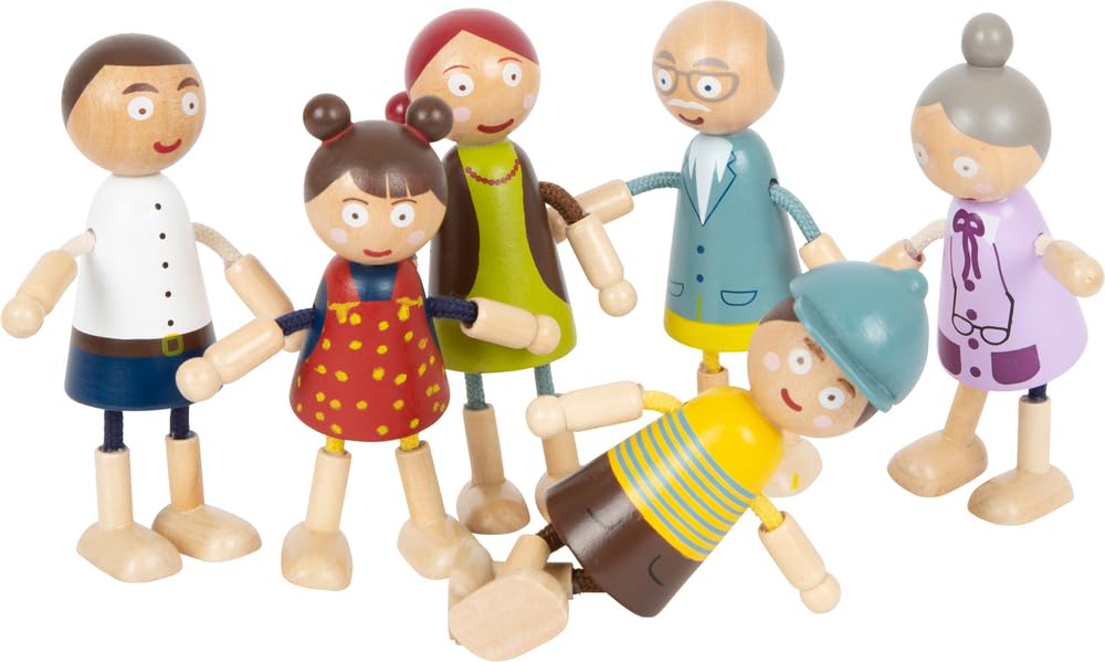 small foot Biegepuppen-Familie aus Holz, 6 Puppen, detailreich, flexibel und strapazierfähig, ab DREI Jahren, 11804