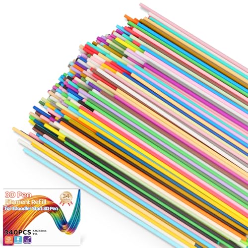 PeakQust 340PCS 3D Pen Filament Refill 34 Colors 2.5mm PCL Low Print Temperature for 3Doodler Start 3D Pen