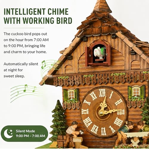 Reloj de cuco con pájaro funcional y control de volumen para pared CL009 5