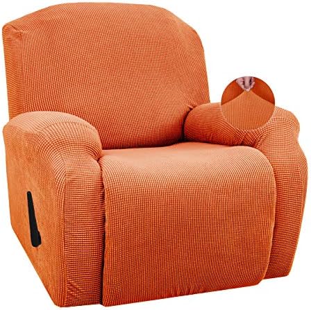 JIVINER Super Stretch Recliner Chair Covers 4 Pieces Sofa Slipcover for Recliner Chair Spandex Soft Recliner Slipcover with Pockets Recliner Furniture Protector (Recliner, Orange)