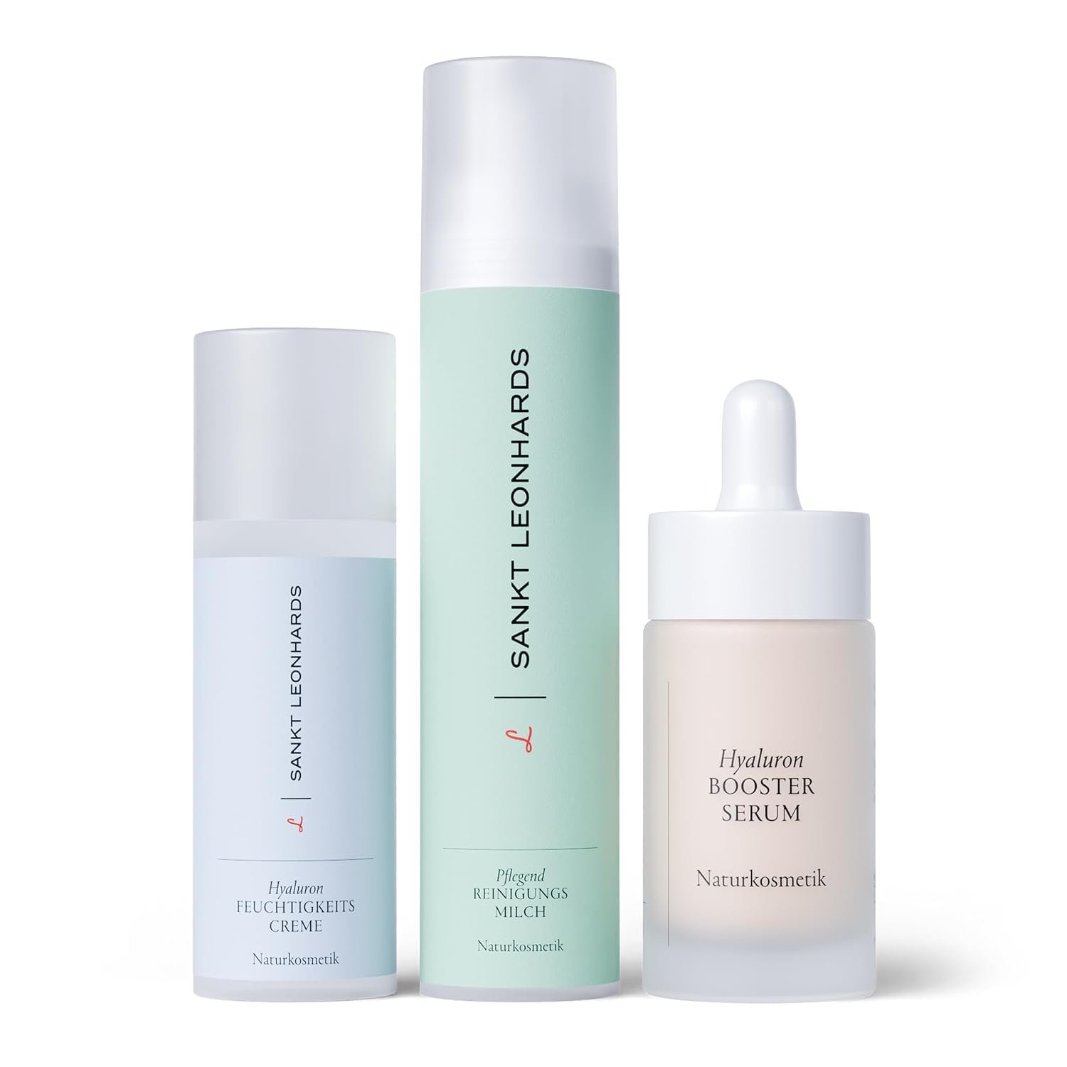 Hyaluron Set - mit Reinigungsmilch, Gesichtscreme & Booster Serum - mit wertvoller Bio-Molke aus Stuten- & Ziegenmilch & pflanzlichem Hyaluron - für Extra-Glow & Aufpolsterung