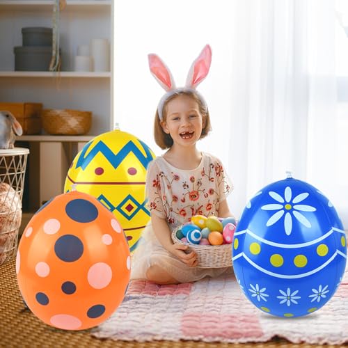 3 PCS Aufblasbare Ostereier, Aufblasbare Osterdekoration, Ostereier, Bunte Ostereier, Osterdekorationen für Urlaub, Party, Drinnen und Draußen, Hof, Garten, Rasen /35 cm