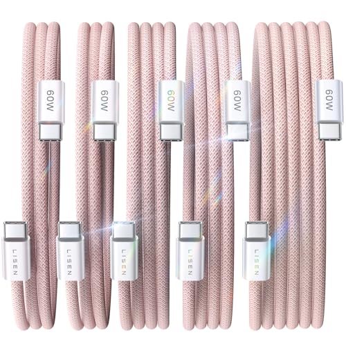 Image of LISEN USB C to USB C Cable, 5-Pack [3.3 /3.3 /6.6 /6.6 /10FT] Pink for iPhone 17 Charger Cord, 60W C to C Cable Fast Charging for iPad, iPhone 17 Air 16 15 Pro Max, Samsung Z Flip 7 /S25 /S24