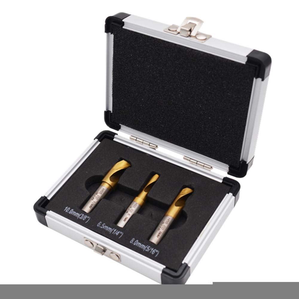 Set punte per trapani 3pz Fresa in titanio per trapano ad aria 1/4 1/4 5/16 3/8 Utensili antiscivolo ad alta velocità con scatola Cobalt HSCO Spot Saldatura albero piatto