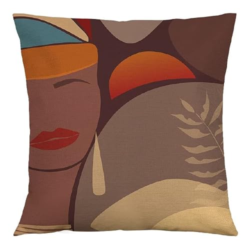 Rinrinfam African Woman Throw Pillow Covers 18X18 Set Of 4, Ceramic Vase Plants Abstract Shapes Landscape Linen Pillow Cushion Cases,Minimalism Home Decor For Outdoor Sofa Bedroom Car Colorful #TOP2