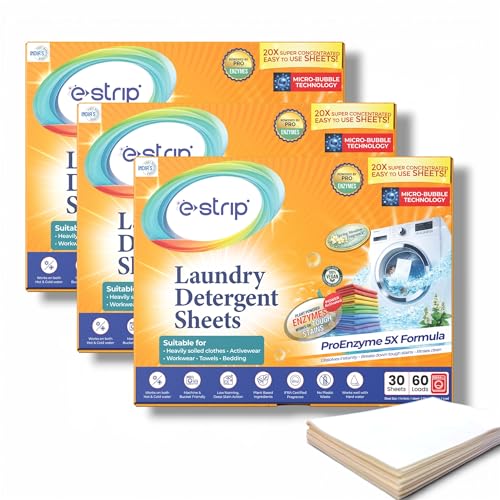Image of eStrip Proenzyme 5X Laundry Detergent Sheets-90 Sheets(180 Loads)|Tough on Stains,Deep Enzyme Cleaning|Pre-Soak Power|Ecofriendly Alternative to Pods, Liquid, Powder Detergent|Front & Top Load Machine