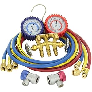 MASTERCOOL 84772G Brass R134A 2 Way Manifold Gauge Set with 72in. Hoses