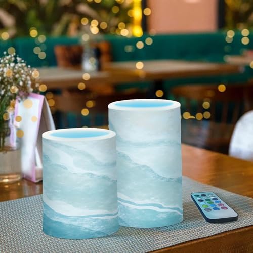 Image of Flickering Flameless Candles, Bohemian Beach LED Candles with Remote Timer, Set of 2 Battery Operated Candle for Valentine Wedding Birthday