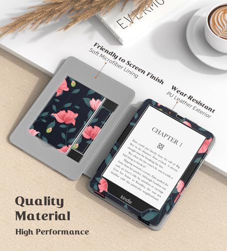 Image of MoKo Case for 7 inch /6.8 inch Kindle Paperwhite(12th /11th Gen-2024 /2021) and Kindle Paperwhite Signature Edition,Slim PU Shell Cover Case with Auto-Wake /Sleep for Kindle Paperwhite 2024, Black & Pink
