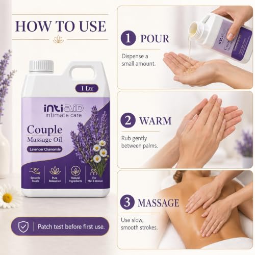 Image of Couples Massage Oil - Lavender & Chamomile Relaxing Body Massage Oil with Almond & Jojoba for Date Nights & Stress Relief - 1 Ltr