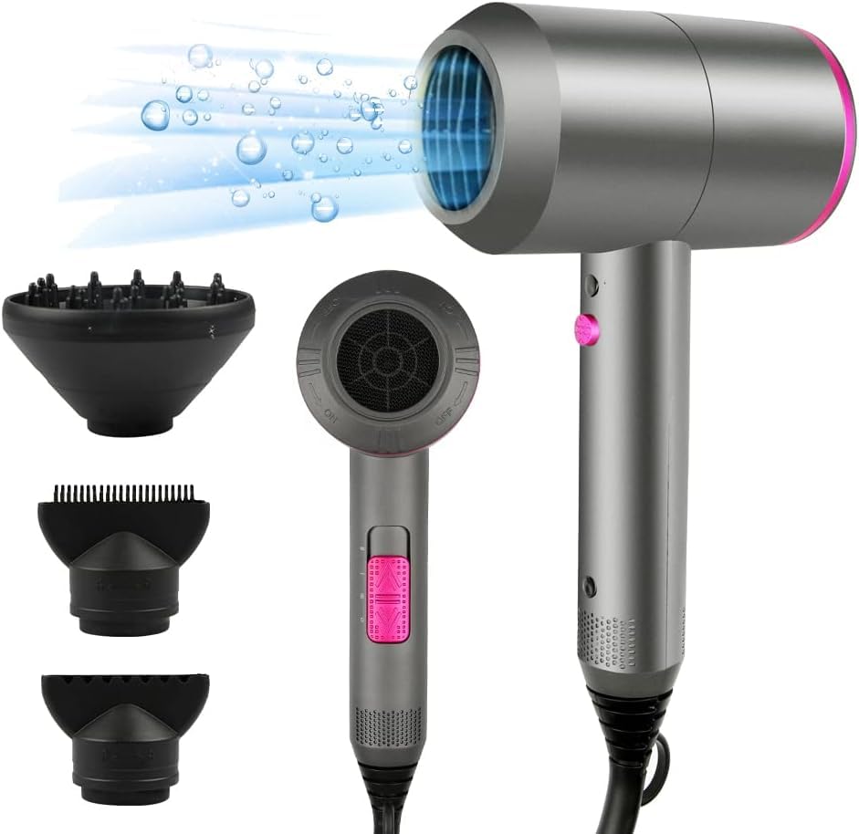 Dekuri Hair Dryer Professional Ionic Hairdryer with 2 Speed 3 Heat Setting, Cool Shot Button, 1 Diffuser & 2 Concentrator, Hairdryers for Women & Man