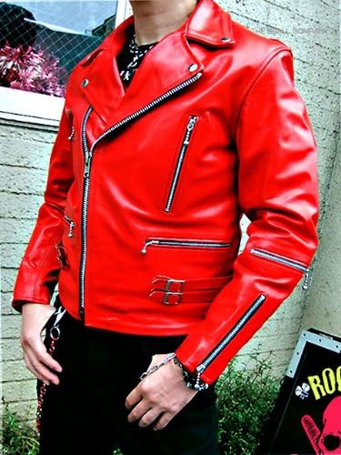 Amazon メンズukダブルタイプ牛本革ライダース 赤 レッド Ll Size コート ジャケット 通販