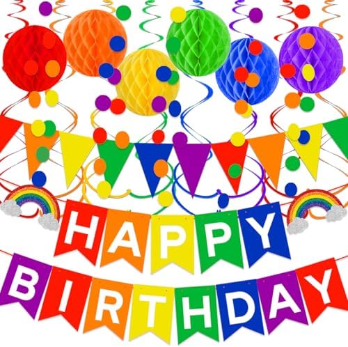 Pride Month Birthday Decorations, Rainbow Happy Birthday Banner P...