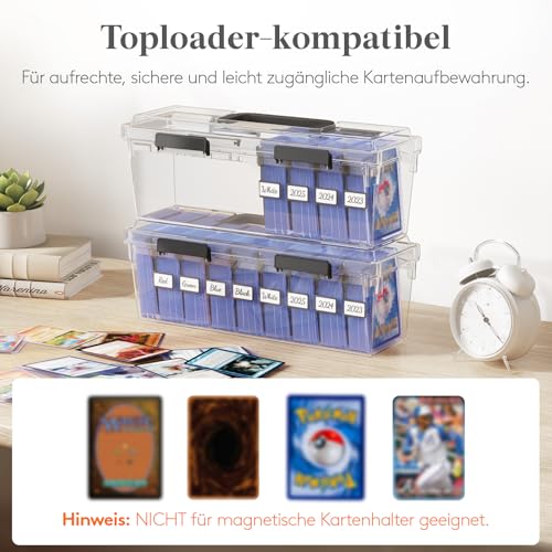 Lifewit Sammelkarten Box für Toploader, Stapelbar Commander Deckbox mit 8 Kartentrenner und Etikette, Kunststoff Kartenbox für MTG TCG Yugioh Sport Karten bis zu 900 ohne Hülle(180 Toploader), 2 Stück
