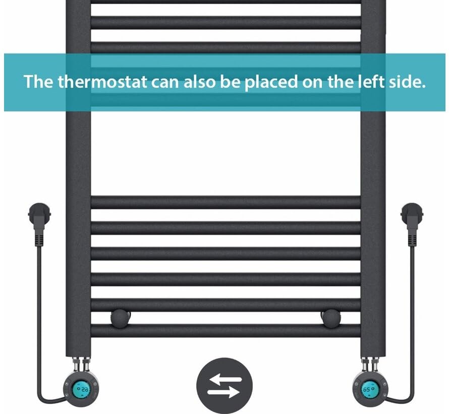 Elektrischer Handtuchheizkörper mit Digitalem Thermostat 1200x500 mm Schwarz Matt – 500W Badheizkörper Energieeffizienter Handtuchheizer Wandmontage Handtuchtrockner Plug & Play