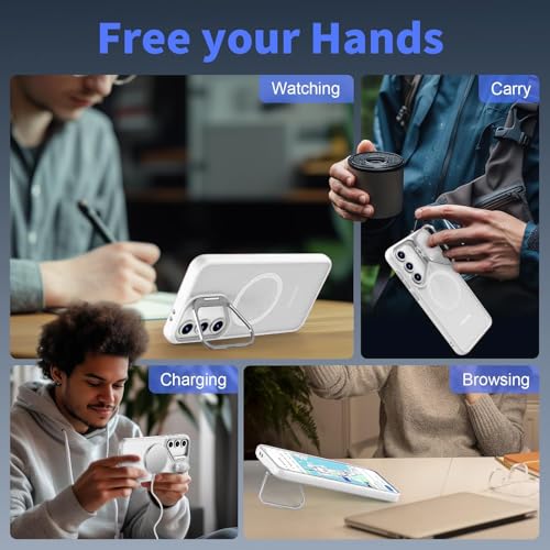 Image of DIZORO Polycarbonate Samsung Galaxy S25 FE Case Compatible with Wireless Charging,with Camera Stand,Military Grade Drop Tested,Translucent Hard Back Soft Edge Back Cover (White)