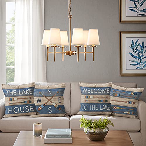 The Lake House Lake Paddle Throw Pillow Covers, Lake Paddle Decor, Lake House Rules Decor, Lake House Decor, Lake Cushion Pillow Cases For Sofa Bed Couch, 18 X 18 Inch Set Of 4, Lake House Room Decor #TOP1