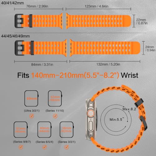 Image of Ocean Band Compatible with Apple Watch Strap 49mm 46mm 45mm 44mm 40mm 41mm 42mm Silicone Replacement Band for Series 12 11 10 9 8 7 6 5 4 SE Ultra 3 Strap